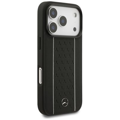 Etui Mercedes Leather Star Pattern Stripes MagSafe na iPhone 17 Pro - czarne
