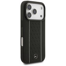 Etui Mercedes Leather Star Pattern Stripes MagSafe na iPhone 17 Pro - czarne