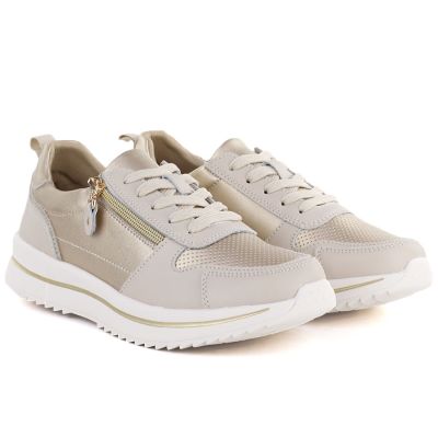 4. Skórzane półbuty damskie na zmake beżowo złote eVento  9784