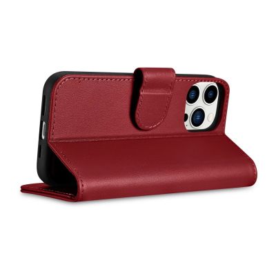 8. iCarer Wallet Case 2in1 etui iPhone 14 Pro Max skórzany pokrowiec z klapką Anti-RFID czerwony (WMI14220728-RD)