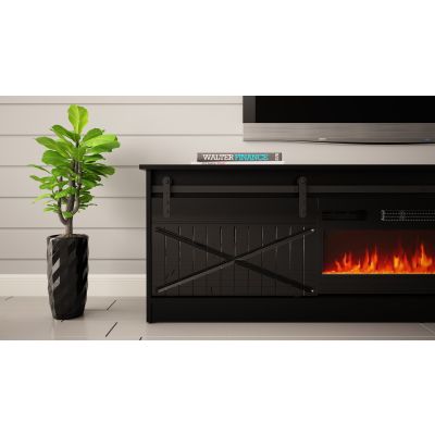 5. Szafka RTV GRANERO+kominek 200x56,7x35 czarny/czarny poł