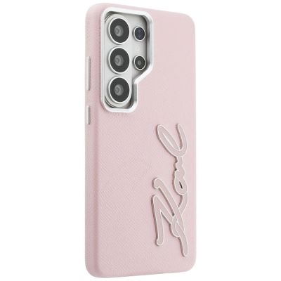 4. Etui Karl Lagerfeld Grained Signature Metal Resin Logo na Samsung Galaxy S26 Ultra - różowe