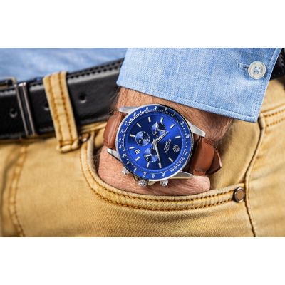 3. Zegarek Męski Giewont Chronograph Sapphire Brązowo Niebieski GW3520-A5