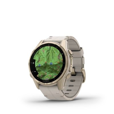 5. Garmin Fenix 8 43mm AMOLED Sapphire Tytan Soft Gold ze skórzanym paskiem Limestone