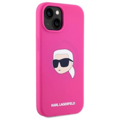 4. Etui Karl Lagerfeld Silicone Karl Head Print MagSafe na iPhone 15  6.1" - fuksja