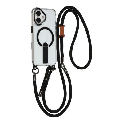 Etui na iPhone 17 z podstawką krótkim paskiem 30 cm i długim paskiem 120 cm kompatybilne z MagSafe - czarne