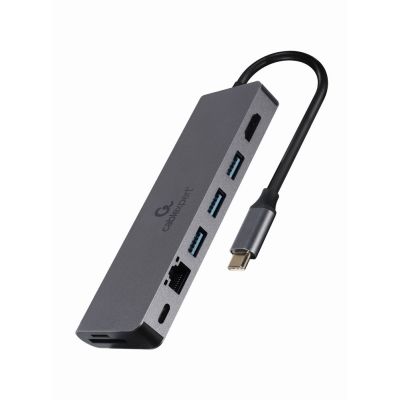 3. GEMBIRD MULTI ADAPTER USB TYP-C 5W1 HUB, HDMI, CZYTNIK KART, LAN, PD - 100W)