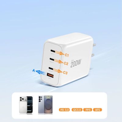 6. Ładowarka sieciowa Tech-Protect NC200W-GaN 4-Porty 200W - biała
