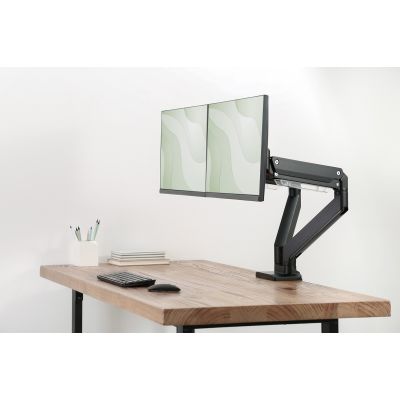 7. Ramię biurkowe podwójne z zaciskiem 2xLCD z sprężyną gazową max. 2x35" i 15kg