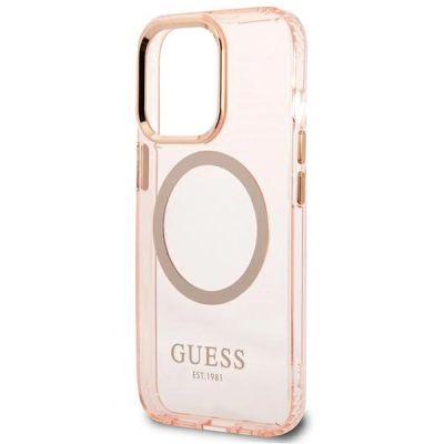 6. Etui Guess Gold Outline Translucent MagSafe na iPhone 13 Pro Max - różowe