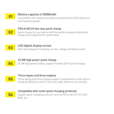 21. Baseus Adaman powerbank z szybkim ładowaniem 20000mAh 22.5W + kabel USB-A - USB-C 3A 0.3m czarny