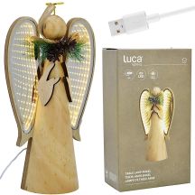 ANIOŁ DEKORACYJNY DREWNIANY LED wys: 30CM USB