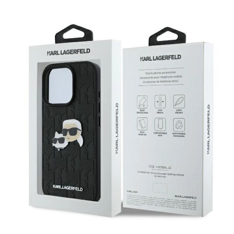 8. Etui Karl Lagerfeld Monogram Karl & Choupette Head Pin na iPhone 16 Pro - czarne