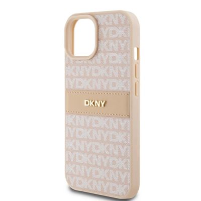6. Etui DKNY Leather Mono Stripe & Metal Logo na iPhone 15 / 14 / 13 - różowe
