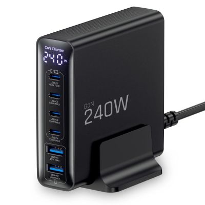 2. Stacja ładująca Tech-Protect DC240W-GaN 6 portów 4 x USB-C 2 x USB-A 240W QC3.0 - czarna