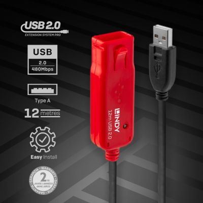 4. Lindy 42923 kabel USB USB 2.0 30 m USB A Czarny, Czerwony