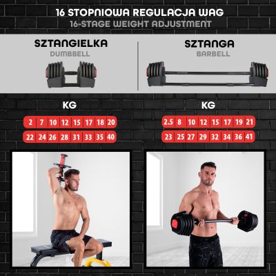 3. Zestaw regulowanych sztangielek HMS SGR40 PRO SET 2w1 43,5 kg