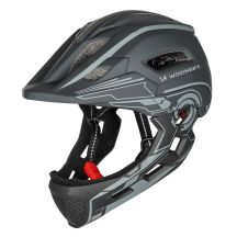 Kask rowerowy fullface dziecięcy Wozinsky z tylną lampką USB 52-56 cm - szary