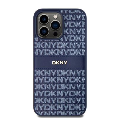 3. Etui DKNY Leather Mono Stripe & Metal Logo na iPhone 15 Pro Max - niebieskie