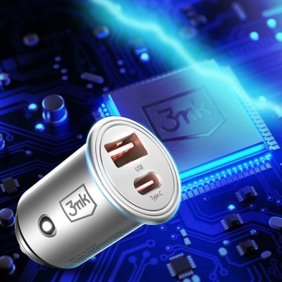 8. Ładowarka samochodowa 3mk Hyper Car Charger 45W USB-C USB-A - srebrna