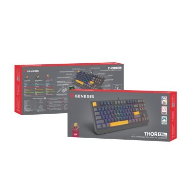8. GENESIS THOR 230 TKL klawiatura Gaming USB + RF Wireless + Bluetooth QWERTY Czarny, Niebieski, Szary, Pomarańczowy