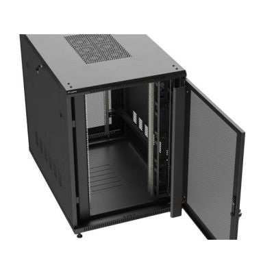 9. Szafa instalacyjna rack stojąca 19" 22U 800x1200 czarna drzwi perforowane Lanberg (flat pack)