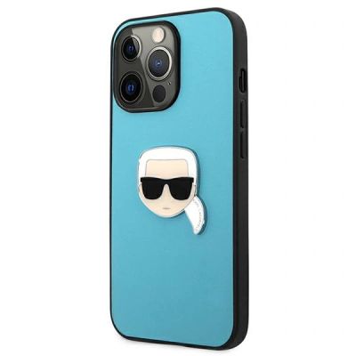 2. Etui Karl Lagerfeld Leather Ikonik Karl's Head Metal na iPhone 13 Pro Max - niebieskie