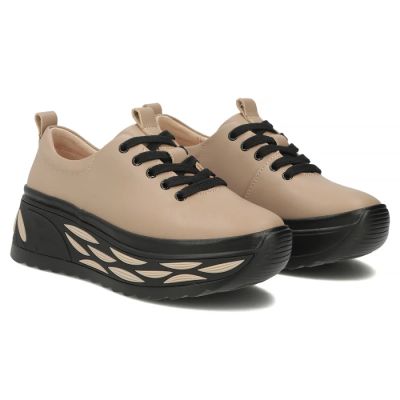 4. Skórzane półbuty sneakersy damskie na platformie taupe Filippo DP8006