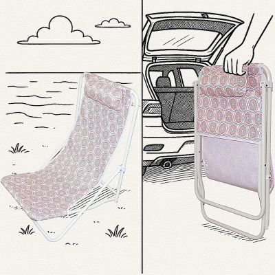 15. LEŻAK SKŁADANY PLAŻOWY Z ZAGŁÓWKIEM NIEBIESKO POMARAŃCZOWY