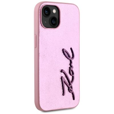 4. Etui Karl Lagerfeld Wrinkled Metal Signature na iPhone 15 - różowe