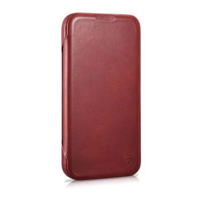 6. iCarer CE Oil Wax Premium Leather Folio Case skórzane etui iPhone 14 Plus z klapką magnetyczne MagSafe czerwony (AKI14220707-RD)