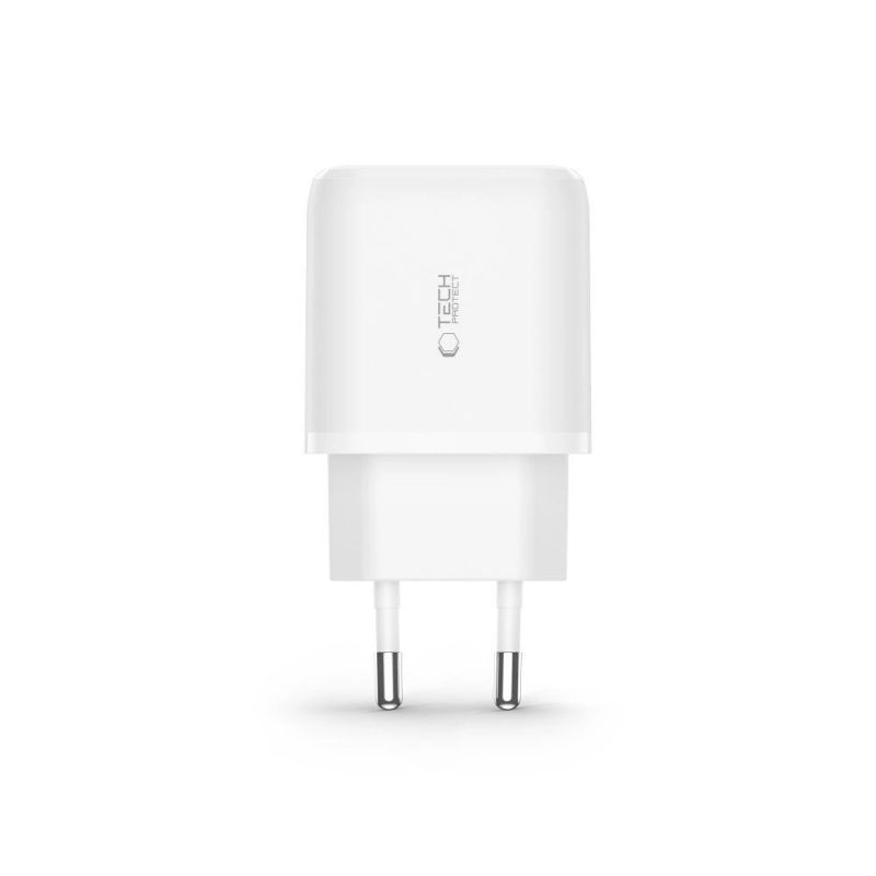 3. Ładowarka Tech-Protect C20W sieciowa USB-C PD 20W / USB-A QC 3.0 z kablem USB-C / USB-C - biała