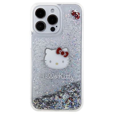3. Etui Hello Kitty Liquid Glitter Charms Kitty Head na iPhone 15 Pro Max - srebrne