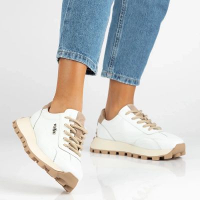 2. Skórzane półbuty sneakersy na platformie białe Filippo DP7498