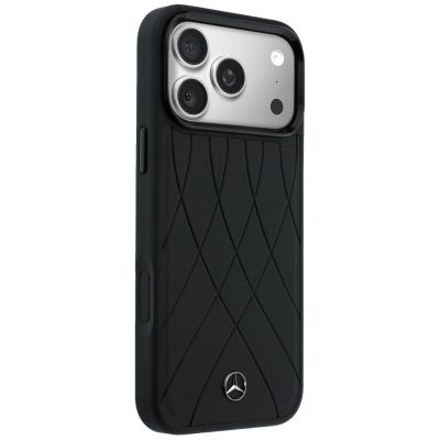 4. Etui Mercedes Leather with Crossed Lines MagSafe na iPhone 17 Pro Max - czarne