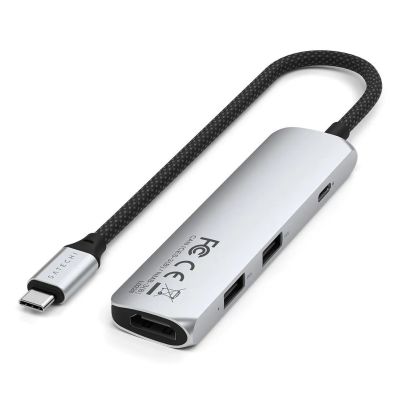 3. Satechi 4-w-1 USB-C Slim Multiport Adapter 4K - aluminiowy adapter do urządzeń mobilnych USB-C (USB-C, 4K HDMI, 2x USB-A) (silver)