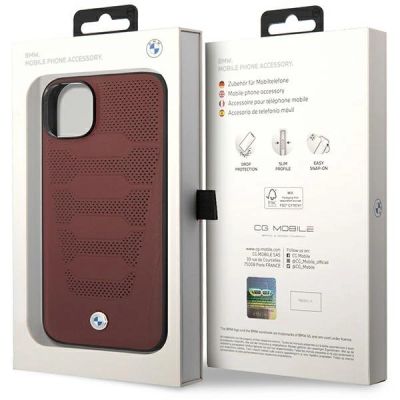 8. Etui BMW Leather Seats Pattern na iPhone 14 - burgundowe