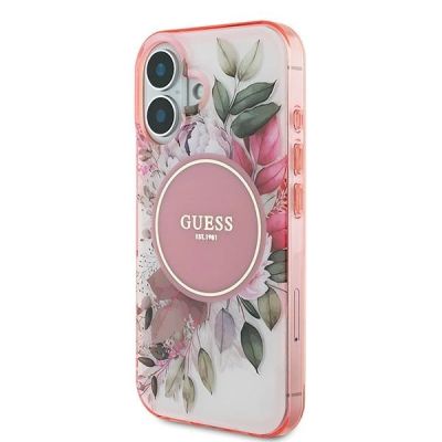 2. Etui Guess IML Flower & Tonal Circle MagSafe na iPhone 16 Plus - różowe