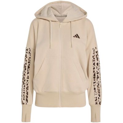 2. Bluza damska adidas Seasonal Essentials Animal Print 3-Stripes Full-Zip Hooded beżowa KH1547