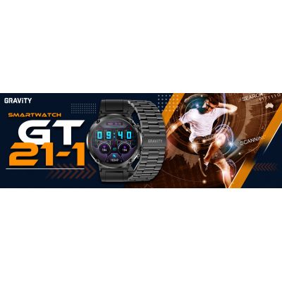 9. Smartwatch Gravity GT21-1+ Czarny Pasek Silikonowy