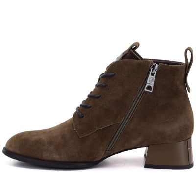 8. Skórzane botki damskie na obcasie zamsz camel Vinceza FIO27-67036