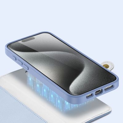 6. Etui skórzane Dux Ducis Lawa na iPhone 15 Pro - niebieskie