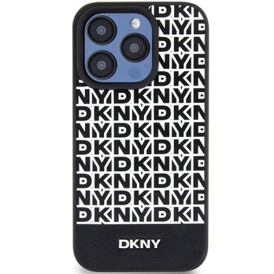3. Etui DKNY Leather Printed Pattern Metal Logo MagSafe na iPhone 15 Pro - czarne