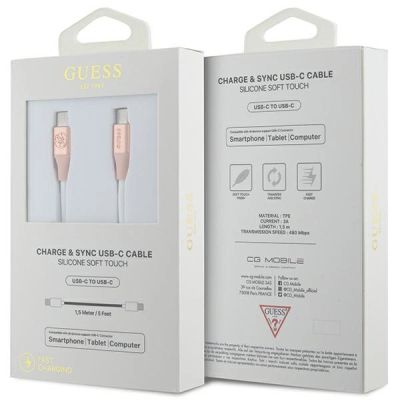 2. Kabel Guess Ebossed Logo USB-C / USB-C 1.5m szybkie ładowanie - różowy