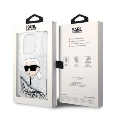 8. Etui Karl Lagerfeld Glitter Karl's Head na iPhone 14 Pro - srebrne