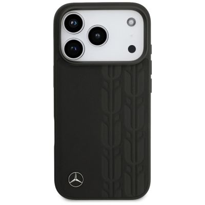 3. Etui Mercedes Leather Laurel Leaves MagSafe na iPhone 17 Pro - czarne