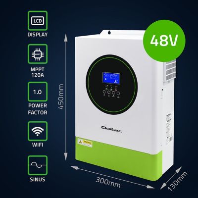 2. Modularny hybrydowy inwerter solarny Off-Grid 6.2kVA 6.2kW 120A MPPT 12 jednostek BMS Sinus opcja Wi-Fi Power Factor 1.0