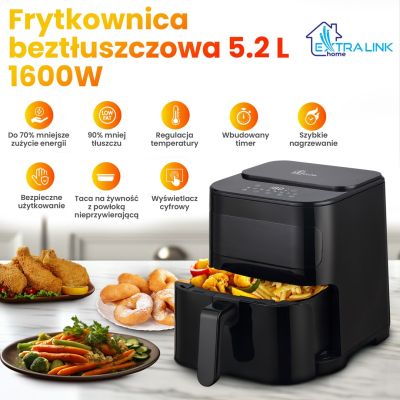 18. Extralink HOME AIR FRYER 5.2L EU SJ-520 frytkownica Pojedyńczy 5,2 l Frytkownica na gorące powietrze Czarny