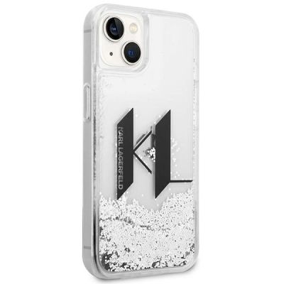 4. Etui Karl Lagerfeld Liquid Glitter Big KL na iPhone 14 - srebrne
