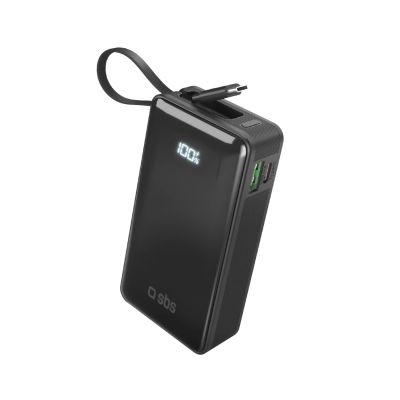Powerbank SBS 10000 mAh 20W z wbudowanym kablem USB-C i wyświetlaczem cyfrowym - czarny